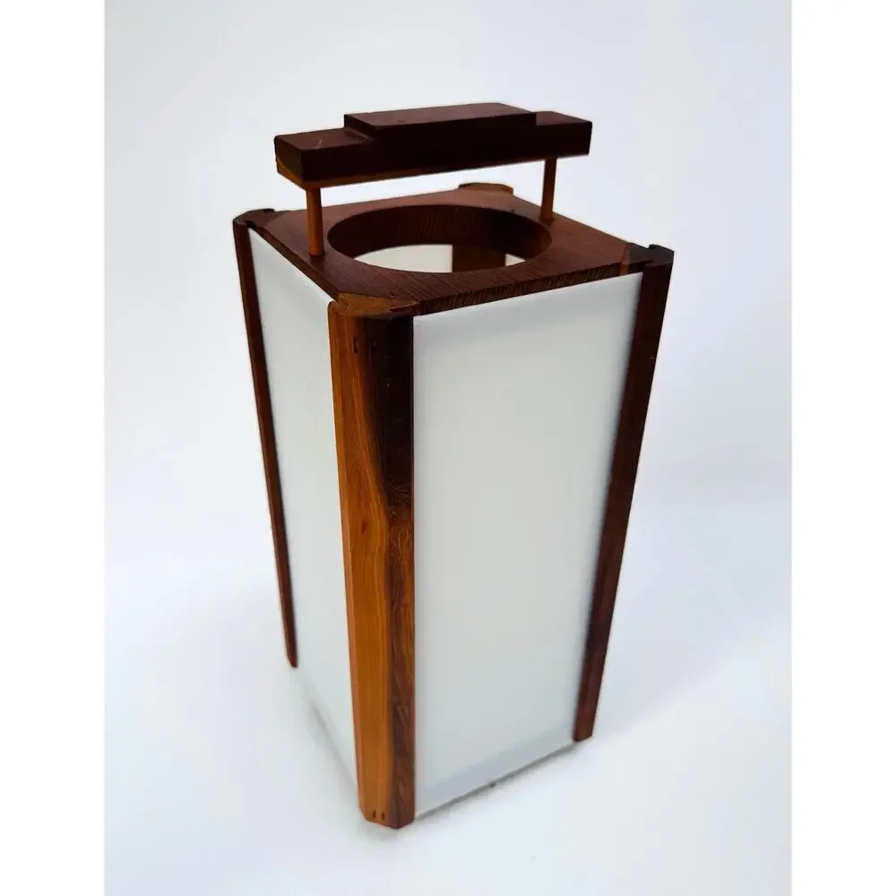 Vintage Japanese Wood Lantern with Translucent Panels